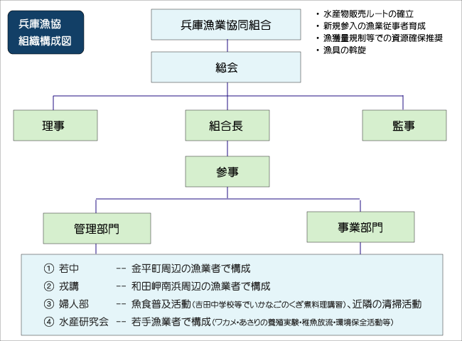 兵庫漁業協同組合の組織案内図